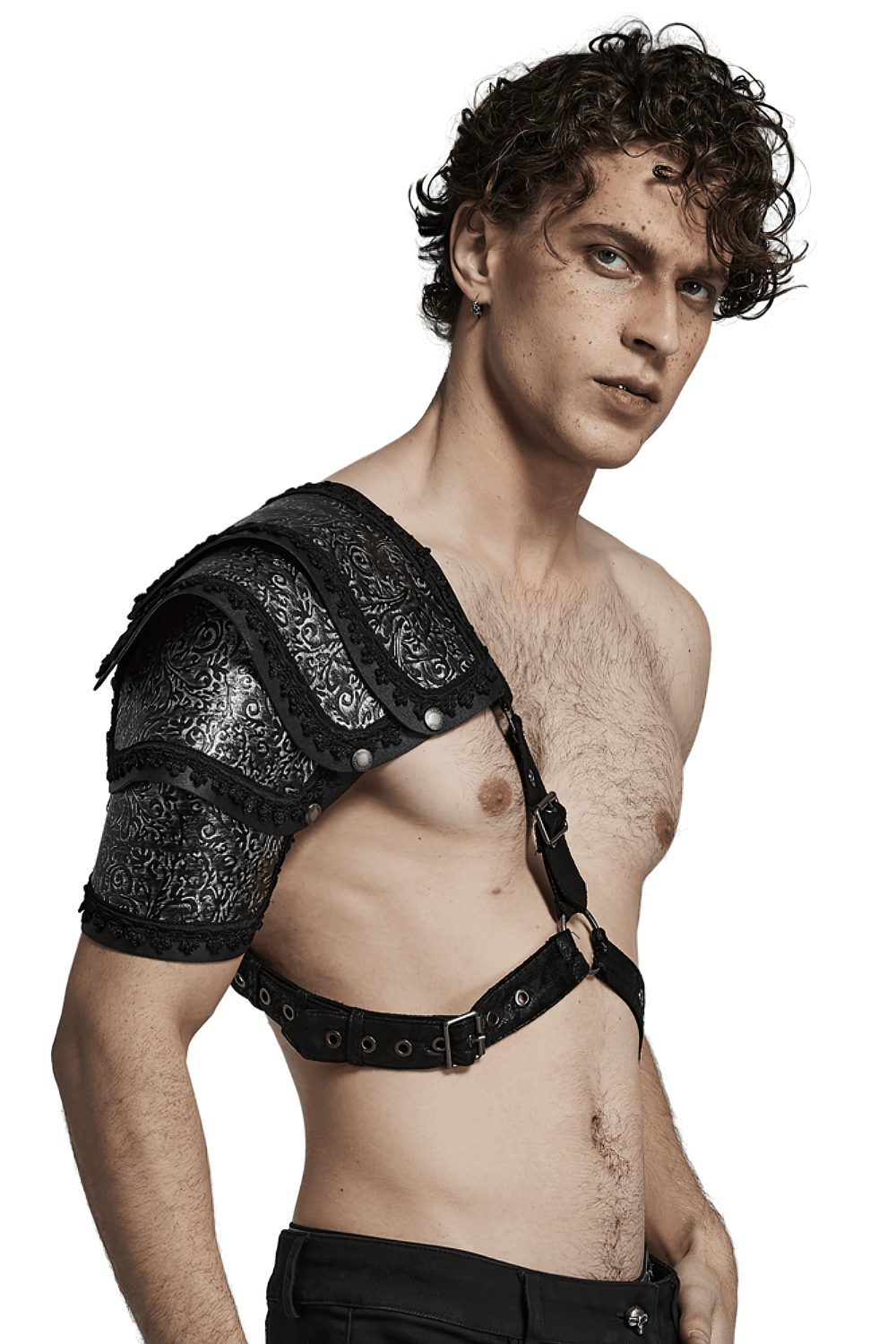 Gothic Shoulder Guard in Embossed Leather for Men