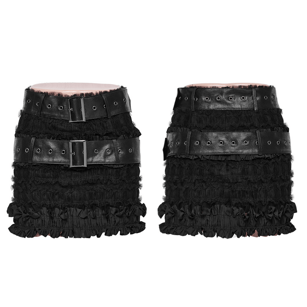 Gothic Skirt with Ruffles and Removable Leather Belts