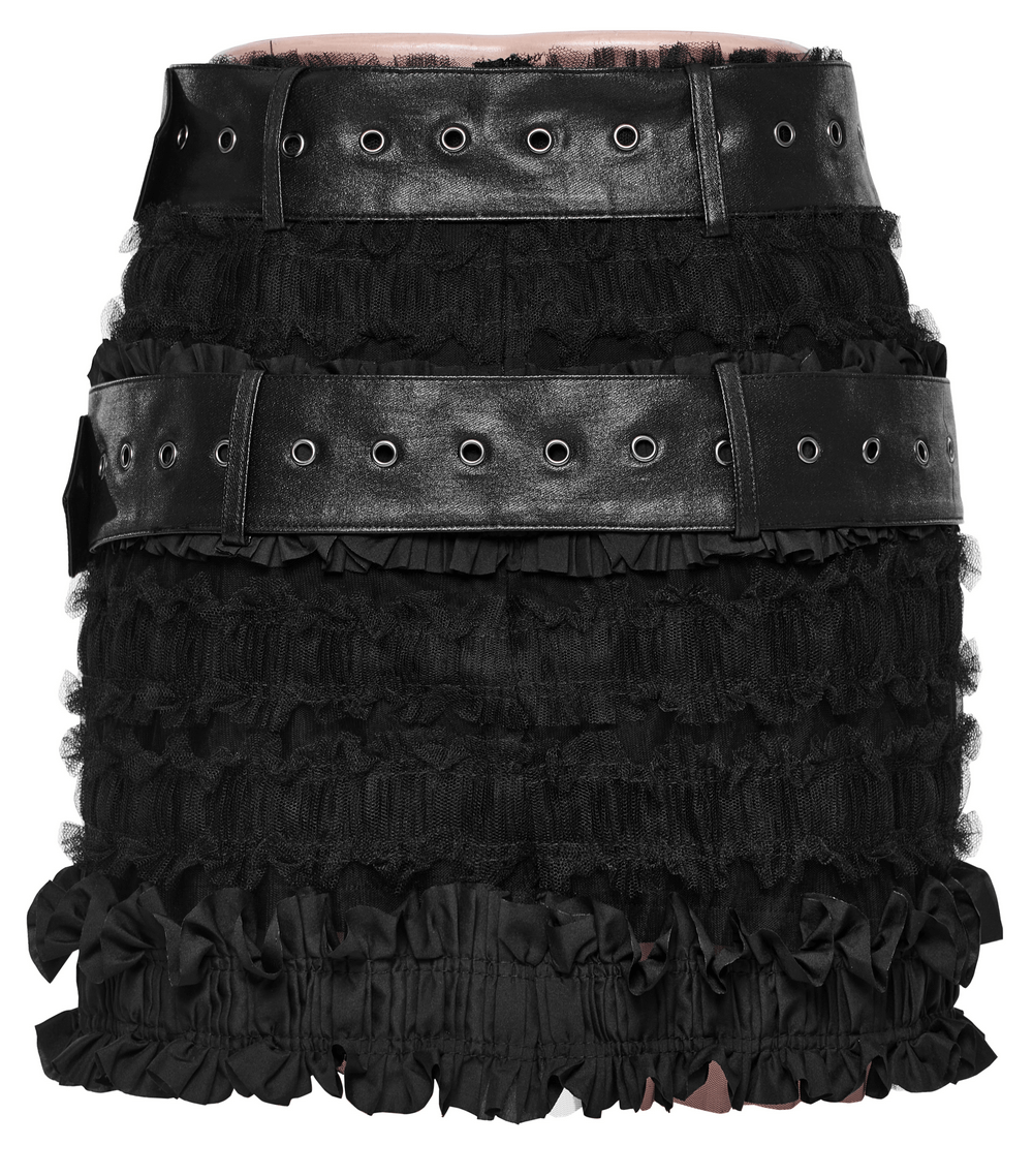 Gothic Skirt with Ruffles and Removable Leather Belts