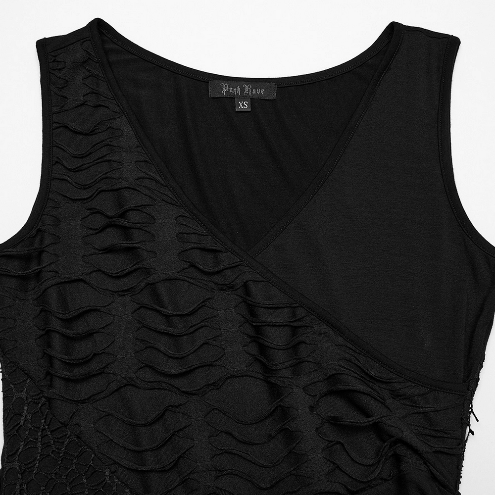 Gothic Sleeveless Dress Featuring Mesh and Asymmetrical Hem