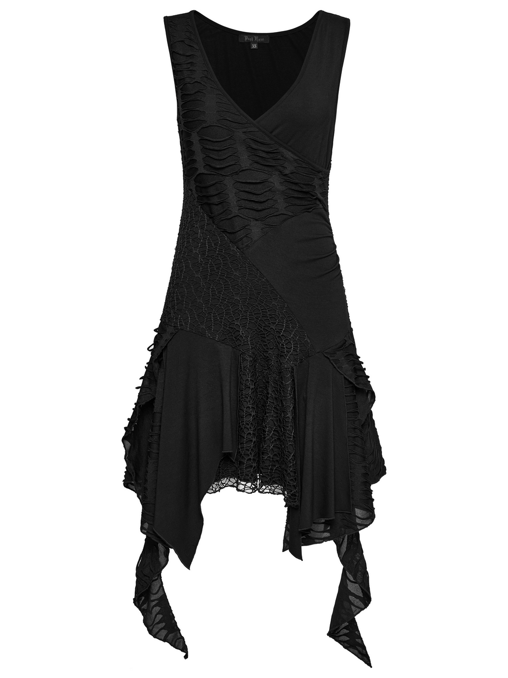 Gothic Sleeveless Dress Featuring Mesh and Asymmetrical Hem