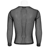 Gothic Style Black Long-Sleeved Mesh Top for Men