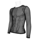 Gothic Style Black Long-Sleeved Mesh Top for Men