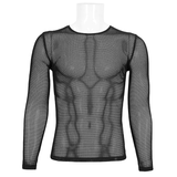 Gothic Style Black Long-Sleeved Mesh Top for Men