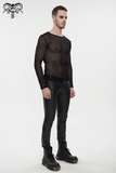 Gothic Style Black Long-Sleeved Mesh Top for Men