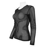 Gothic Style Black Sheer Top With Long-sleeves