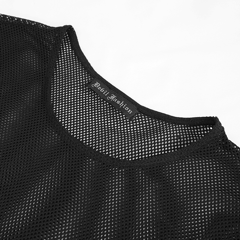 Gothic Style Black Sheer Top With Long-sleeves
