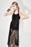 Gothic Style Maxi Dress with Skull Pattern And Belt