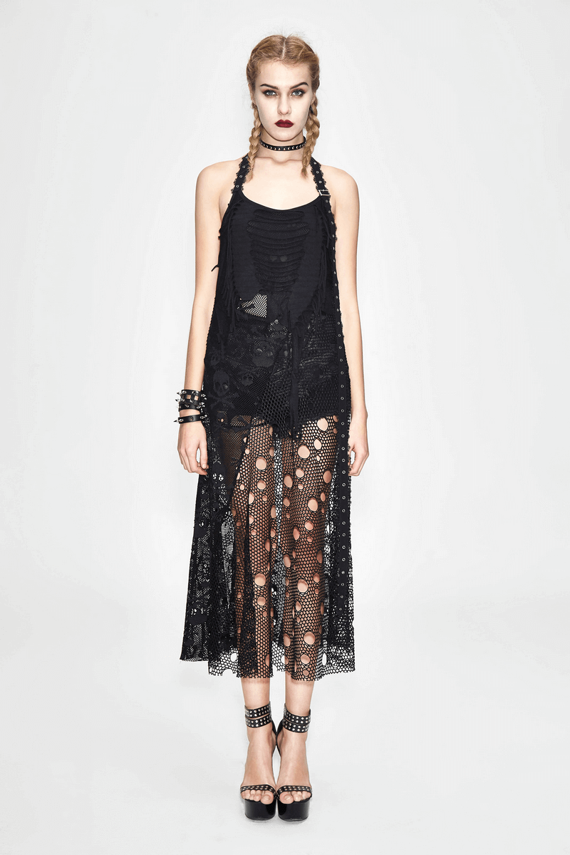 Gothic Style Maxi Dress with Skull Pattern And Belt