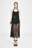 Gothic Style Maxi Dress with Skull Pattern And Belt