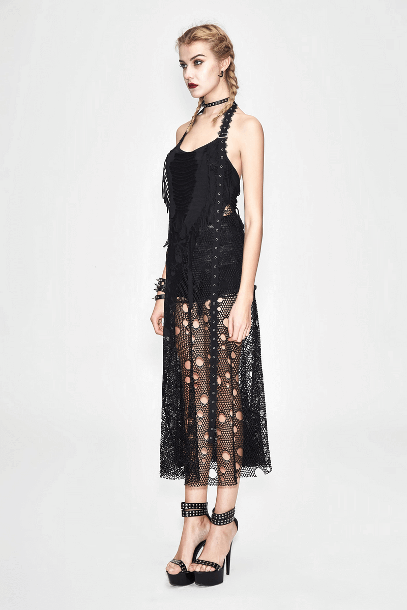 Gothic Style Maxi Dress with Skull Pattern And Belt
