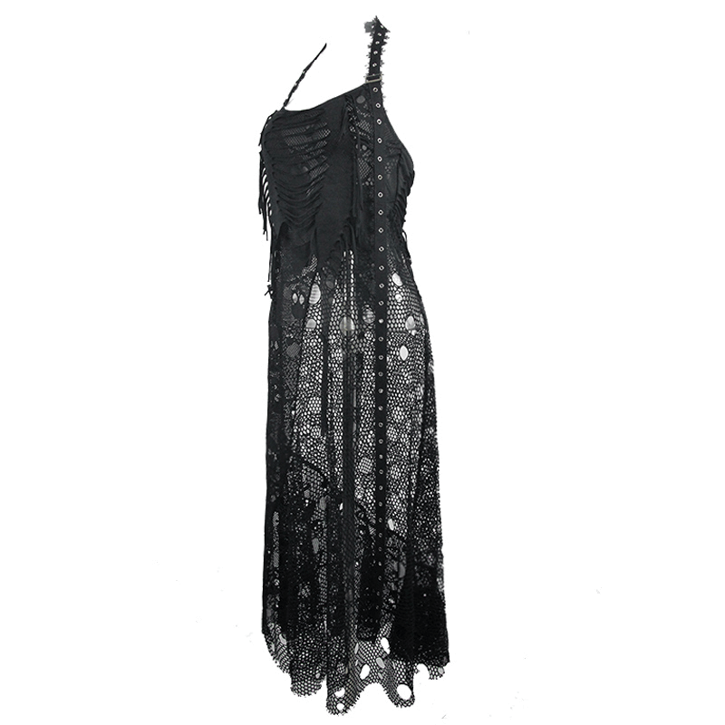 Gothic Style Maxi Dress with Skull Pattern And Belt