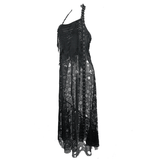 Gothic Style Maxi Dress with Skull Pattern And Belt