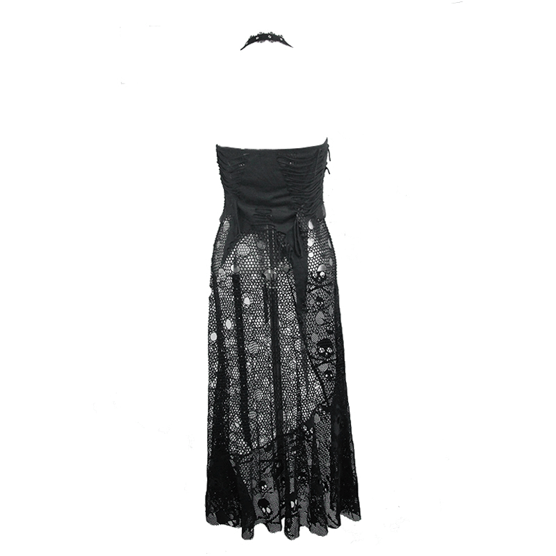 Gothic Style Maxi Dress with Skull Pattern And Belt
