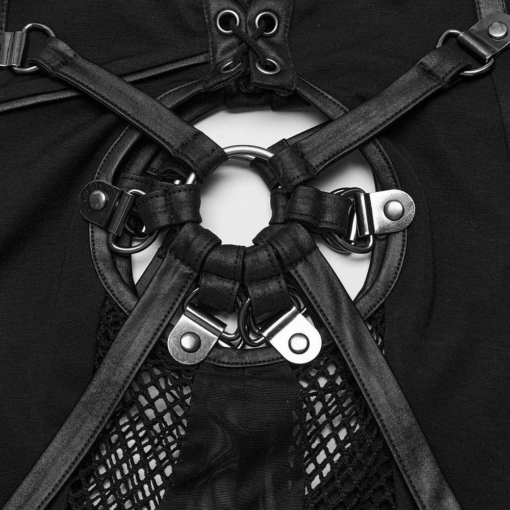 Gothic Style Skinny Pants-Leggings with Black Mesh Detail