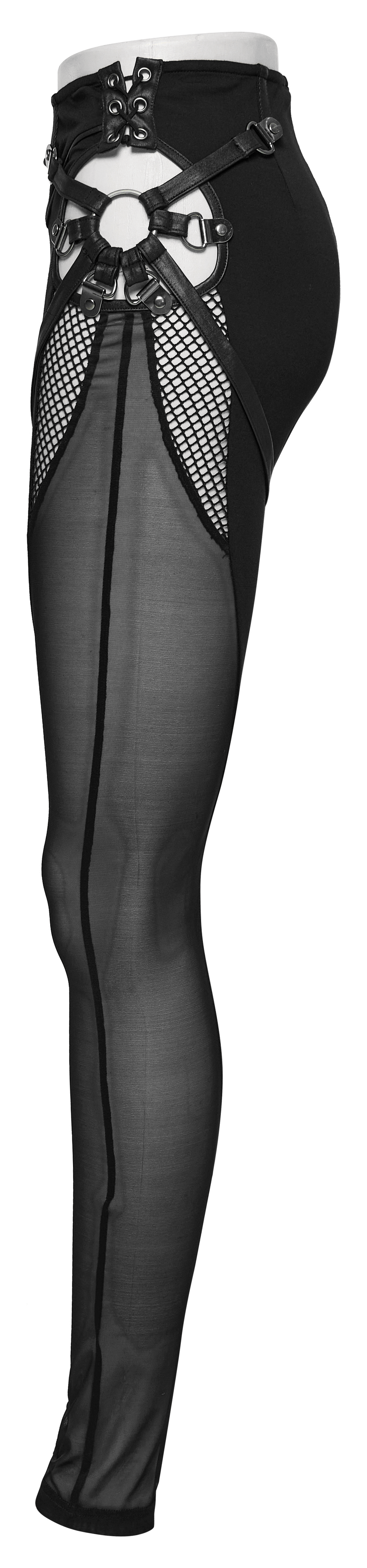 Gothic Style Skinny Pants-Leggings with Black Mesh Detail