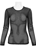 Schwarzes, langärmliges, durchsichtiges Mesh-Top für Damen / Sexy Damenbekleidung im Gothic-Stil