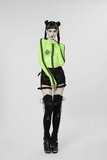 Gothic-Styled Long Sleeve Openwork Top in Vibrant Neon Green