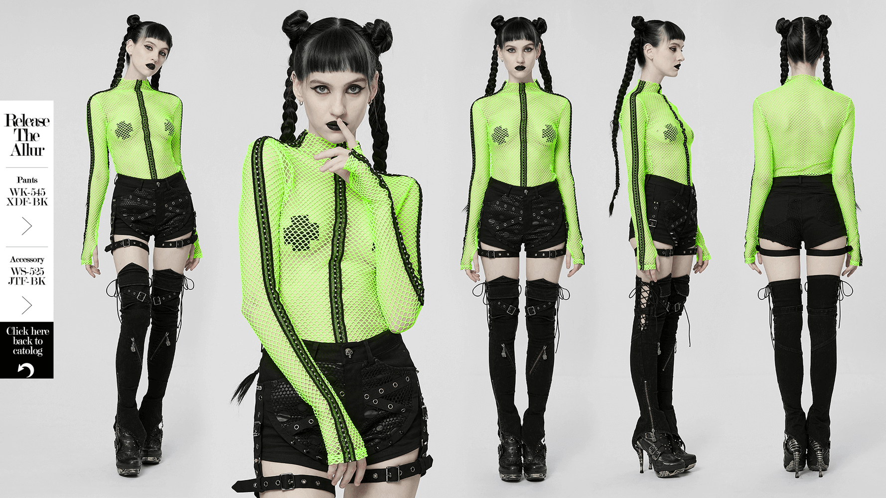 Gothic-Styled Long Sleeve Openwork Top in Vibrant Neon Green