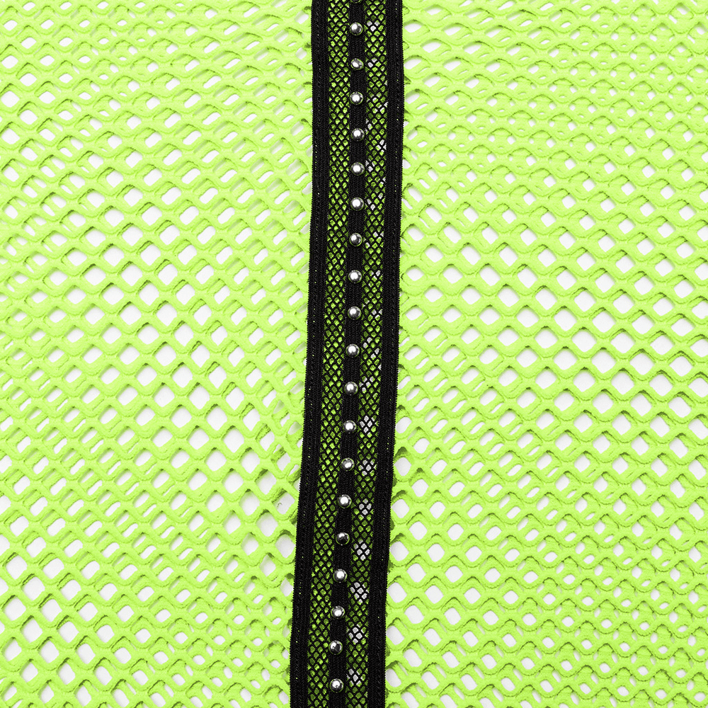 Gothic-Styled Long Sleeve Openwork Top in Vibrant Neon Green
