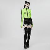 Gothic-Styled Long Sleeve Openwork Top in Vibrant Neon Green