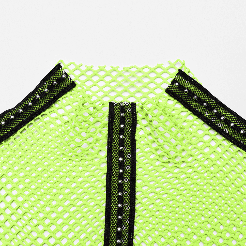 Gothic-Styled Long Sleeve Openwork Top in Vibrant Neon Green