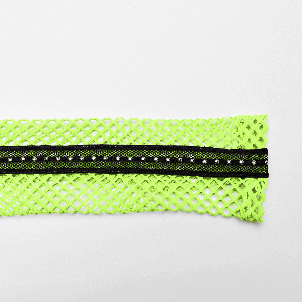 Gothic-Styled Long Sleeve Openwork Top in Vibrant Neon Green