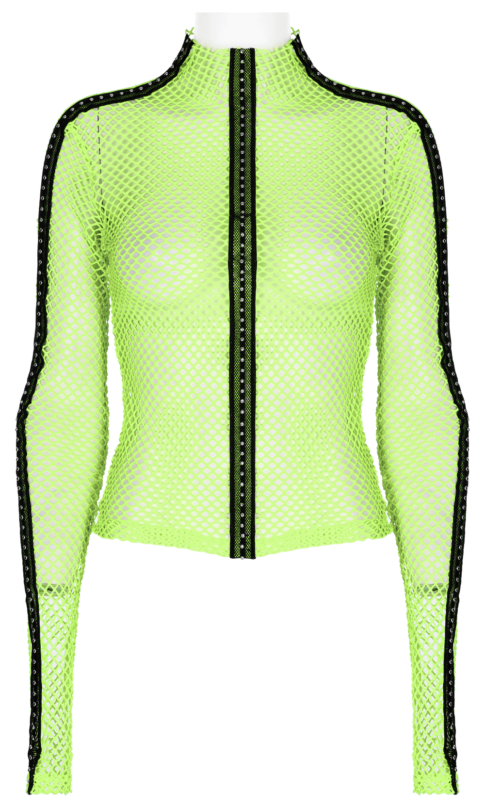 Gothic-Styled Long Sleeve Openwork Top in Vibrant Neon Green
