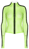 Gothic-Styled Long Sleeve Openwork Top in Vibrant Neon Green