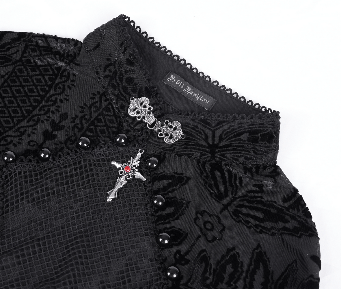 Gothic Top with Bell Sleeves and Lace Mesh Detailing