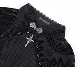 Gothic Top with Bell Sleeves and Lace Mesh Detailing
