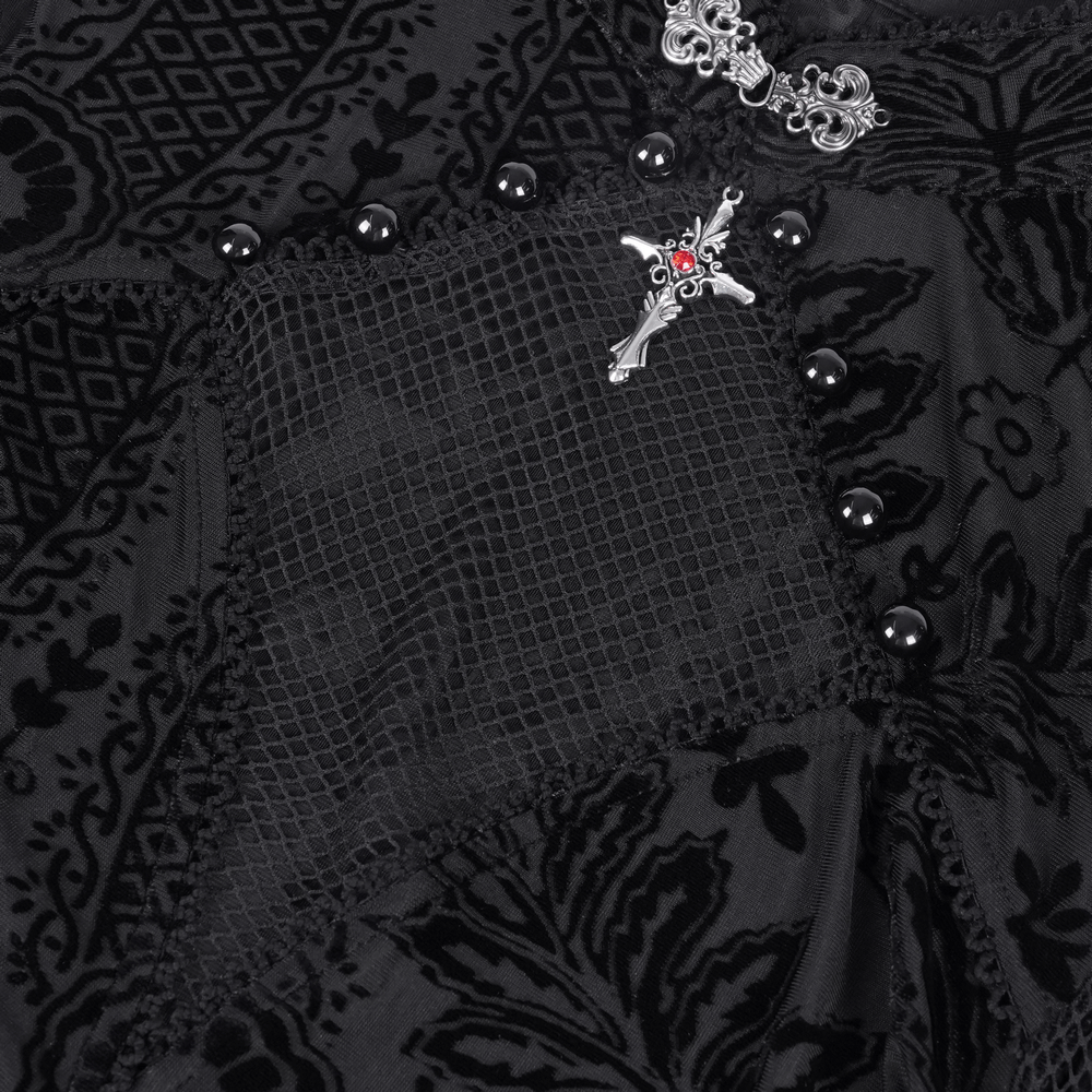 Gothic Top with Bell Sleeves and Lace Mesh Detailing