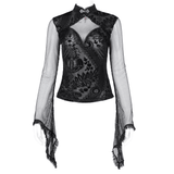 Gothic Top with Bell Sleeves and Lace Mesh Detailing