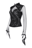 Gothic Top with Bell Sleeves and Lace Mesh Detailing