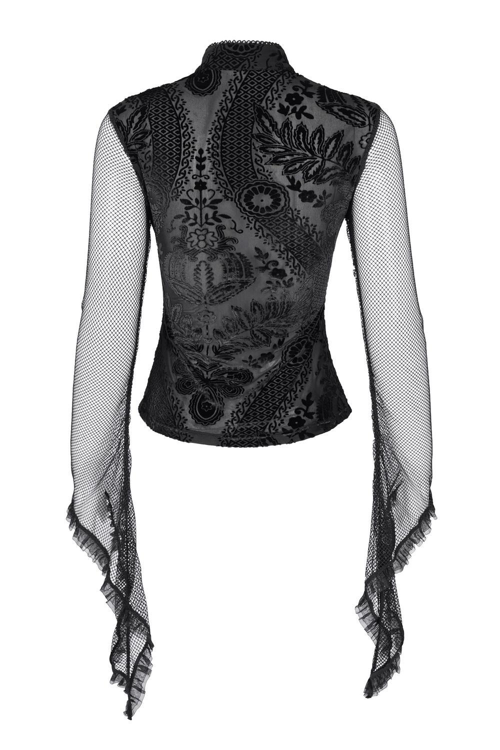 Gothic Top with Bell Sleeves and Lace Mesh Detailing