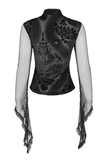 Gothic Top with Bell Sleeves and Lace Mesh Detailing