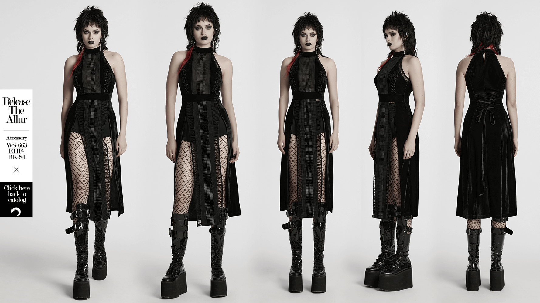 Gothic Velvet Mesh Gown with Slits and Beaded Details