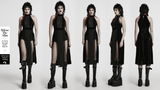 Gothic Velvet Mesh Gown with Slits and Beaded Details