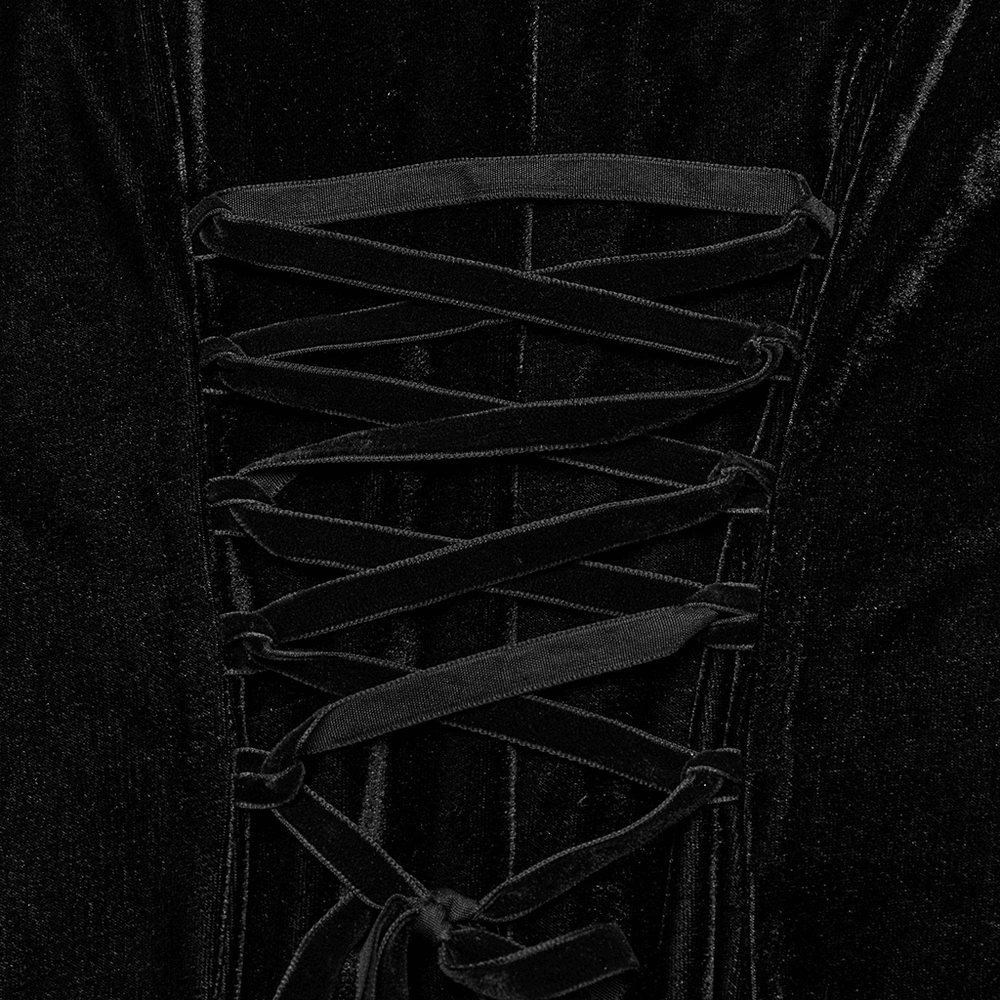 Gothic Velvet Mesh Gown with Slits and Beaded Details