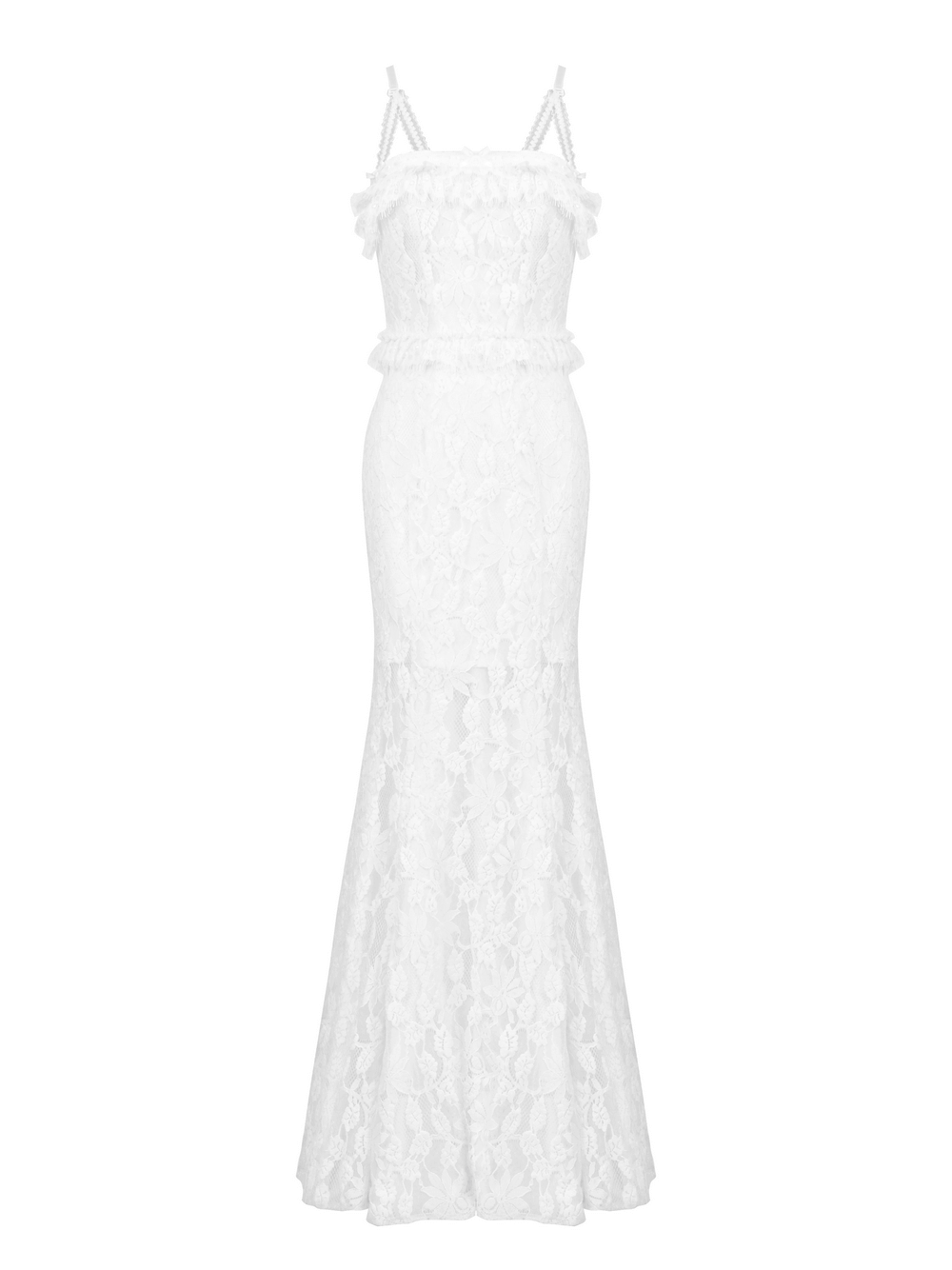 Graceful White Lace Mermaid Gown with Thin Straps