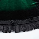 Gradient Velvet Dress with Ruffled Hem and Elegant Lace Trim