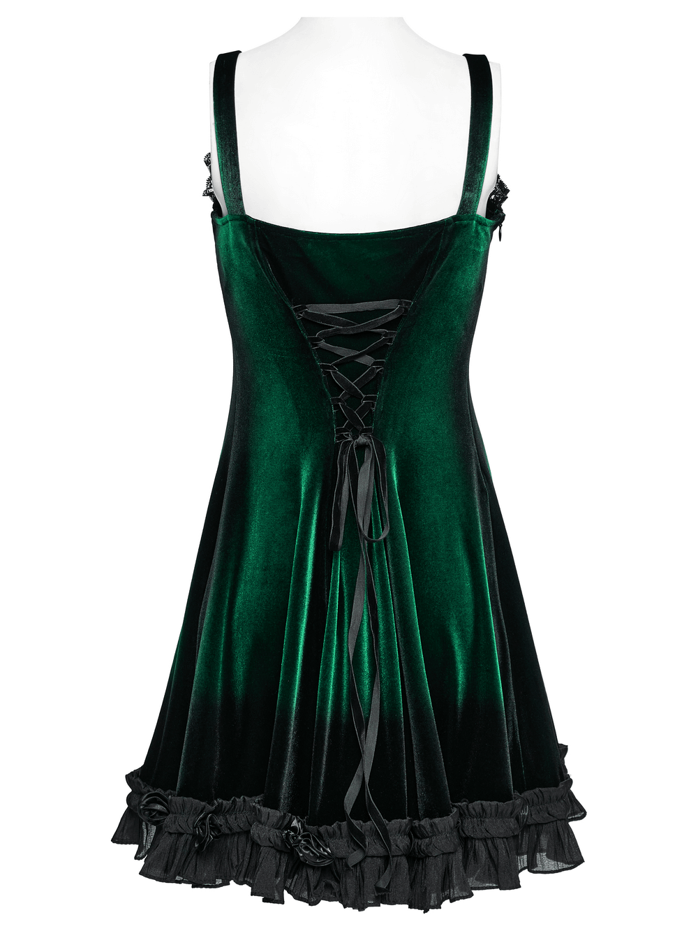 Gradient Velvet Dress with Ruffled Hem and Elegant Lace Trim