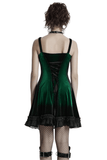 Gradient Velvet Dress with Ruffled Hem and Elegant Lace Trim