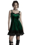 Gradient Velvet Dress with Ruffled Hem and Elegant Lace Trim