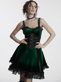 Gradient Velvet Dress with Ruffled Hem and Elegant Lace Trim
