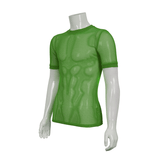 Green Mesh Tee / Men's Sheer O-Neck Shirt / Punk Alternative