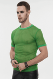 Green Mesh Tee / Men's Sheer O-Neck Shirt / Punk Alternative
