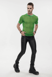 Green Mesh Tee / Men's Sheer O-Neck Shirt / Punk Alternative