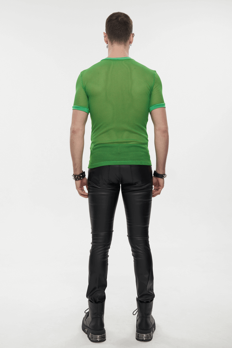 Green Mesh Tee / Men's Sheer O-Neck Shirt / Punk Alternative