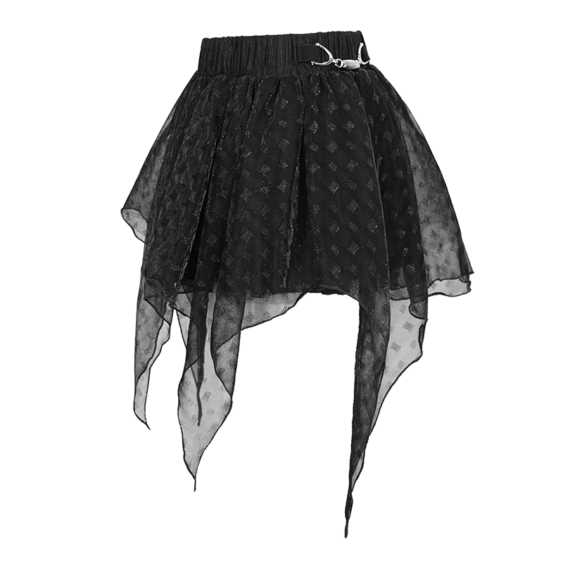 Grunge-Inspired Women's Mesh Skirt with Irregular Layers
